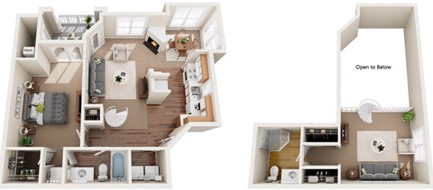 Floor plan for 1 bed, 2 baths, 1026 sqft